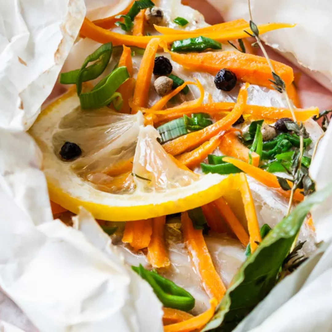 Cabillaud en papillote aux légumes Cabillaud en papillote aux légumes
