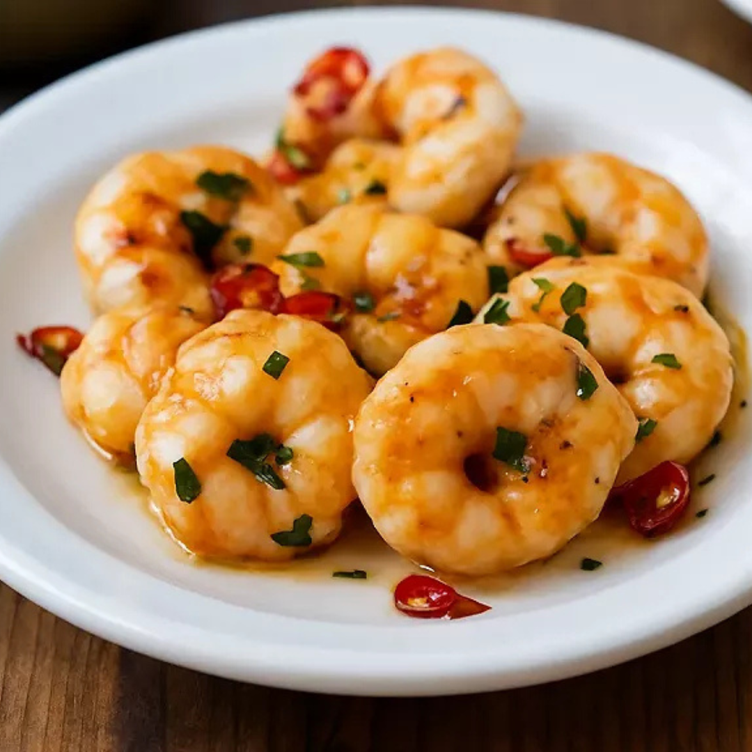Tapas de crevettes marinées à l'ail et au piment